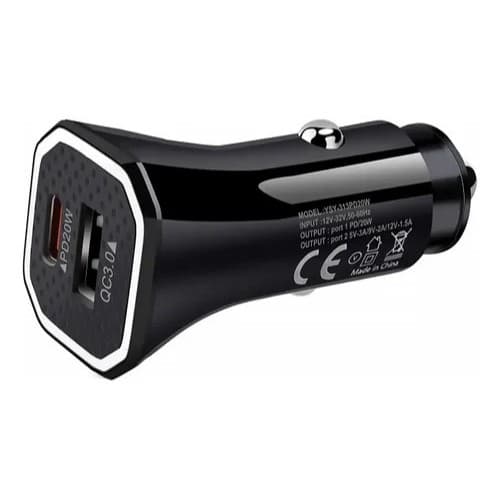 Carregador Veicular Rápido Turbo 20W Turbo QC 3.0 + Tipo-C