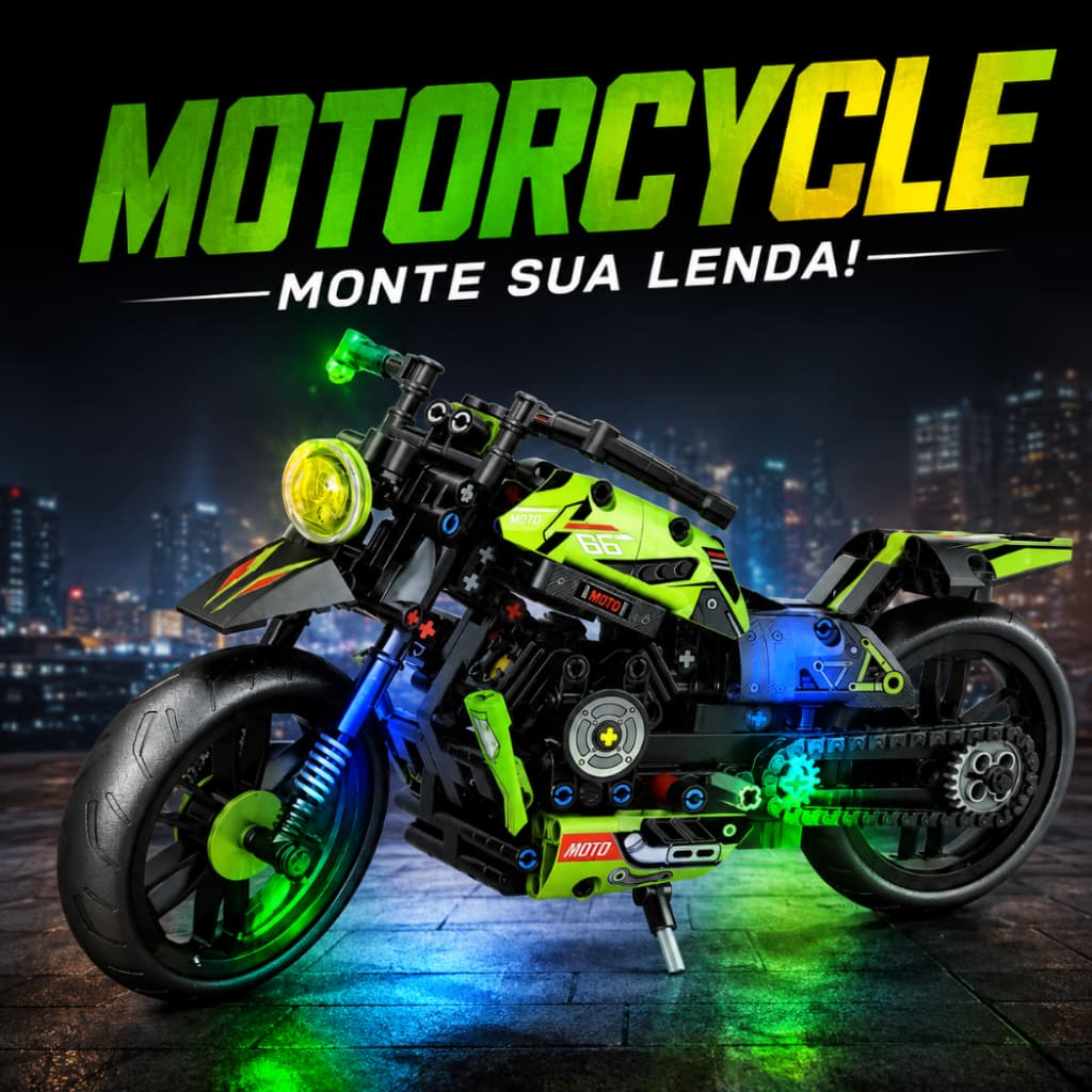 Moto Blocos de Montar Jiqile 435 Peças Verde Preto Motorcycle Colecionador Presente Brinquedo Estilo Lego Mod. 47112