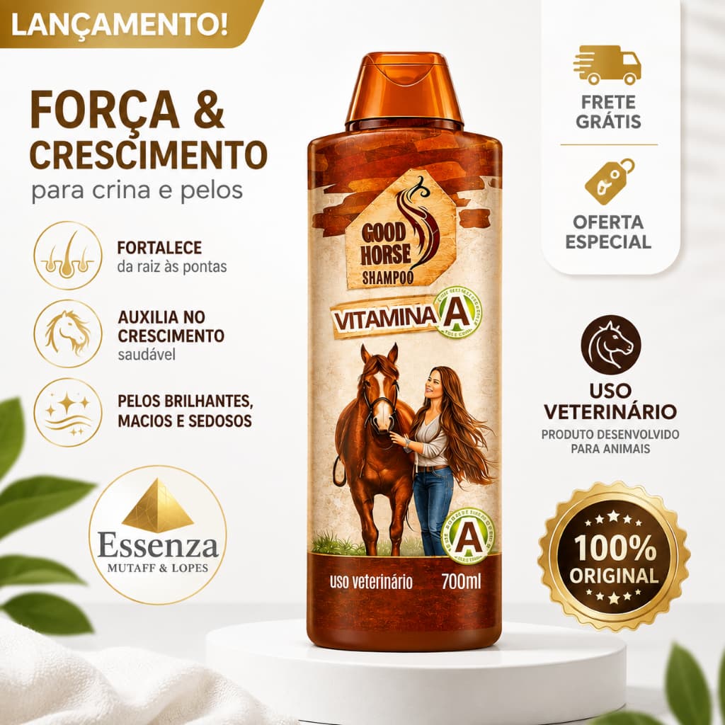 Shampoo para Cavalo 700ml Good Horse Vitamina A | Crina e Pelos | Fortalecimento, Brilho e Crescimento | Uso Veterinário