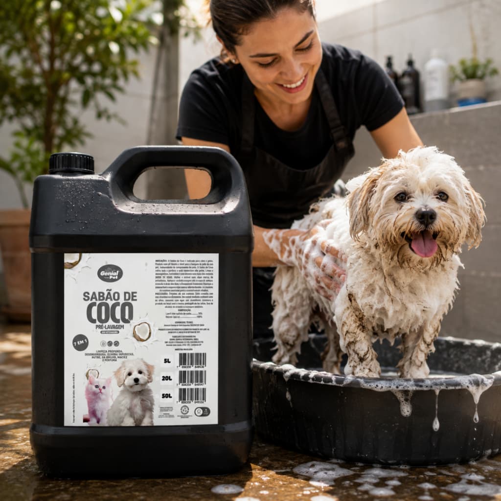 Shampoo Sabão Coco Pré Lavagem Desengordurante Galão 5L Cachorros Gatos Banho Tosa