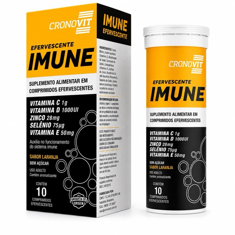 Suplemento Alimentar Cronovit Imune Vitamina Sabor Laranja 10 Comprimidos Efervescentes