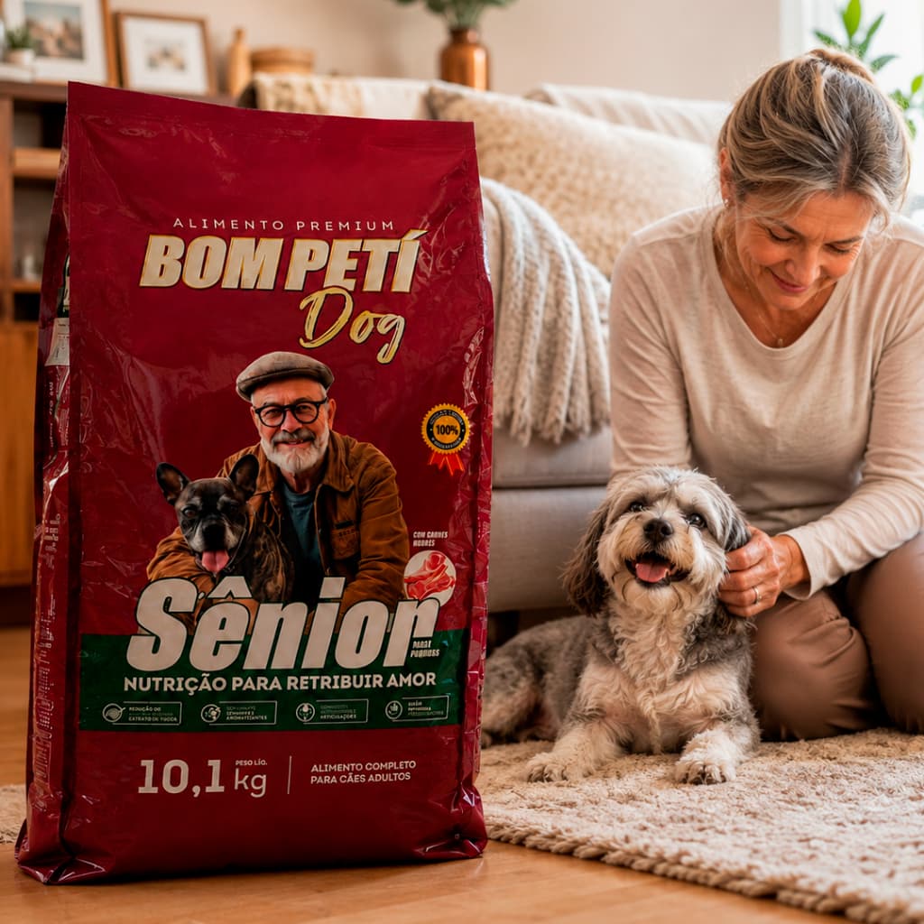Ração Para Cachorro 10kg Bom Petí Dog Sênior Raças Pequenas Carnes Nobres 23% Proteína