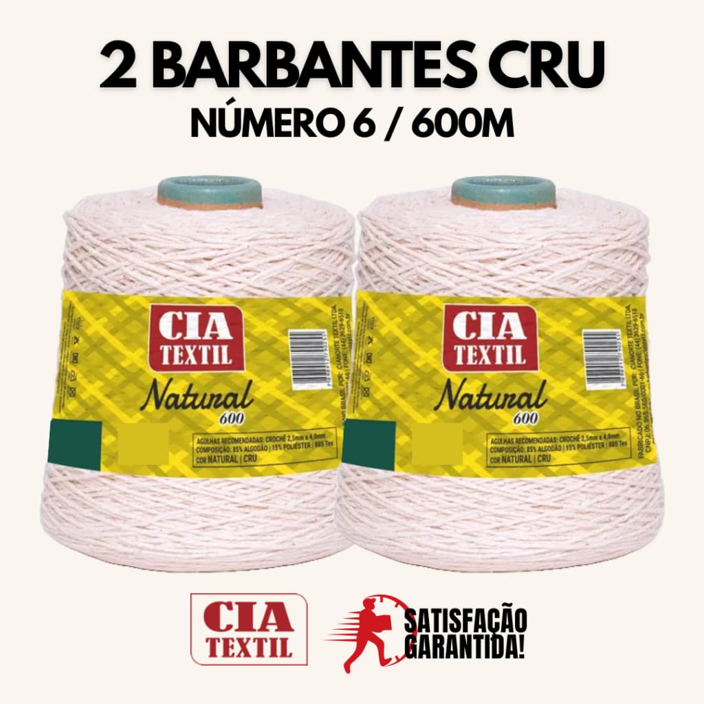 Barbante Fio Número 6 /600m - KIT COM 2 CRU - Cia Texitl Ideal para Crochê - ENVIO RAPIDO