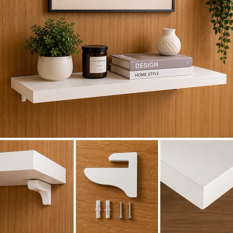 Prateleira de Parede 60x20 MDF Branco com Suporte Reforçado | 1 Unidade ou Kit 3 Prateleiras