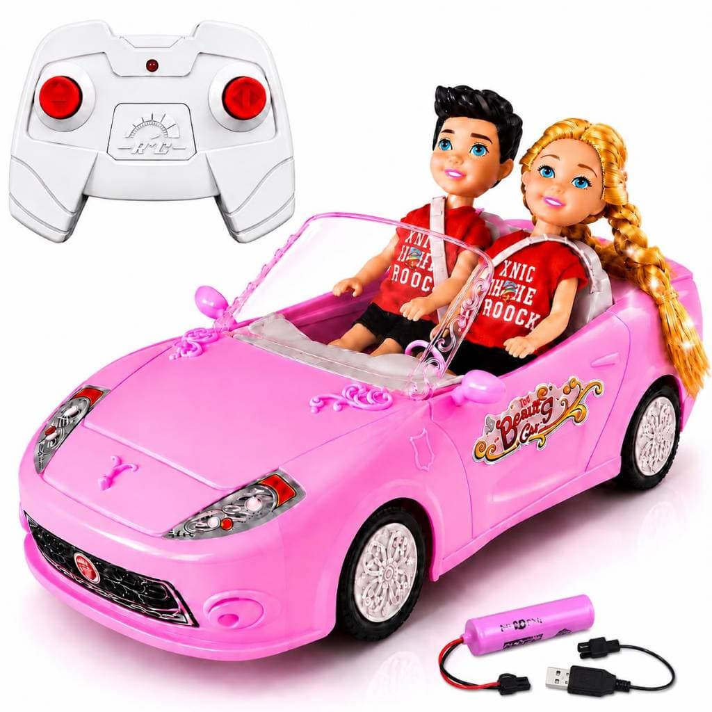 Carrinho Controle Remoto Rosa Recarregável com 2 Bonecos Removíveis