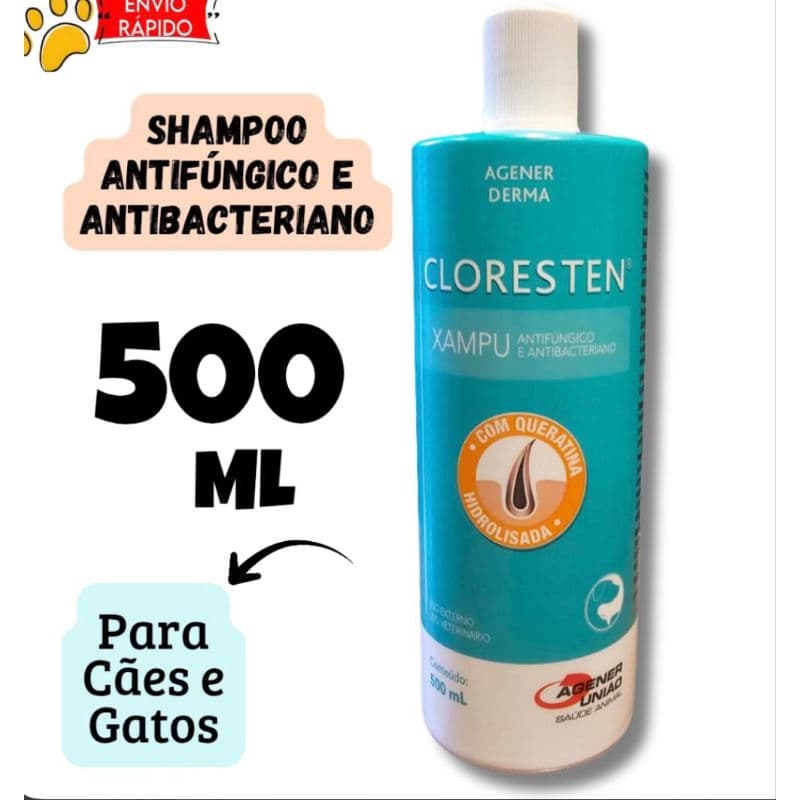 Shampoo Cloresten 500ml para Cães e Gatos - Antifúngico e Antibacteriano