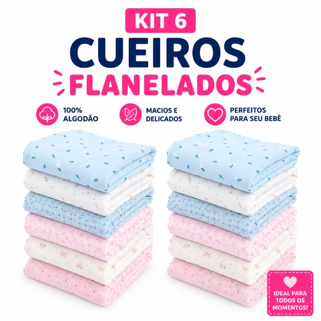 Kit de Cueiro Estampado Flanelado enxoval chá de Bebê 80X50CM Papi/Incomfral