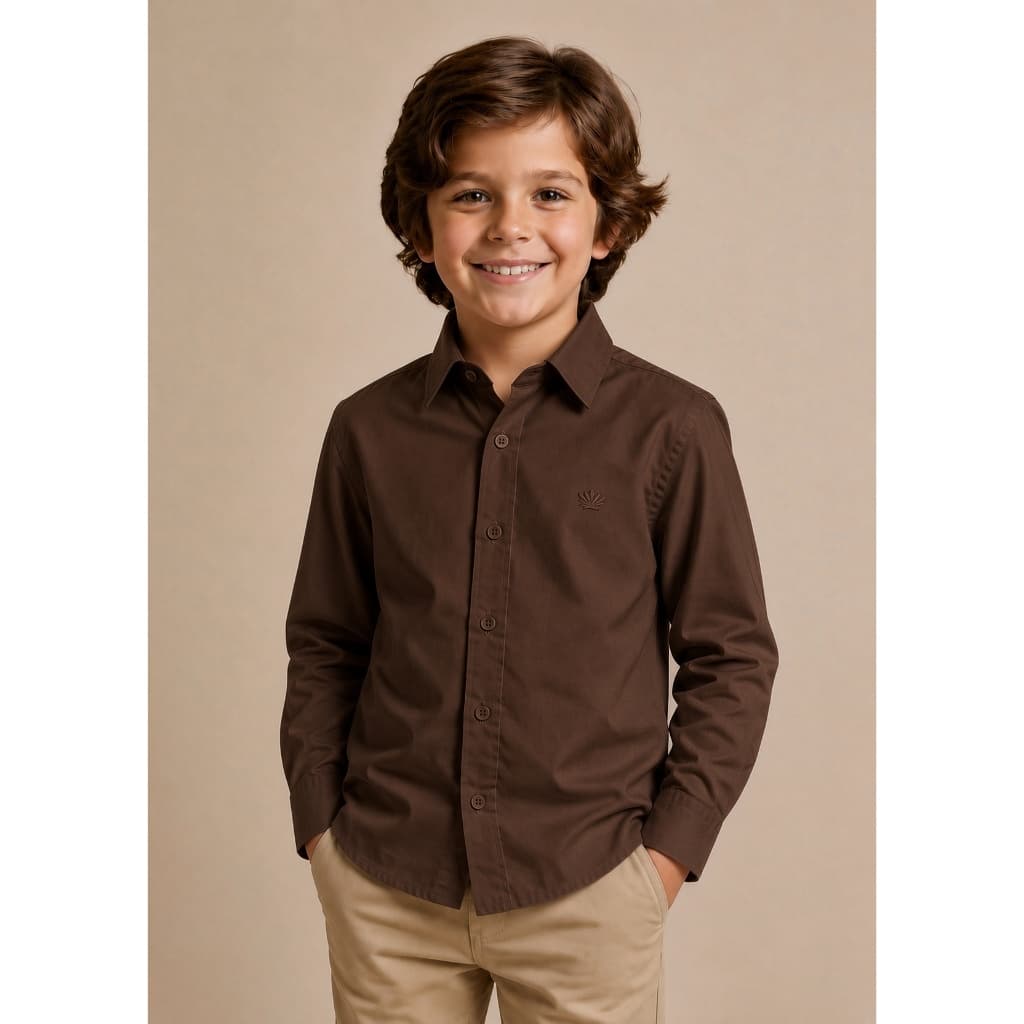 Camisa Social Infantil Manga Longa Slim Menino Azul Lilás Marrom Casamento Batizado Festa