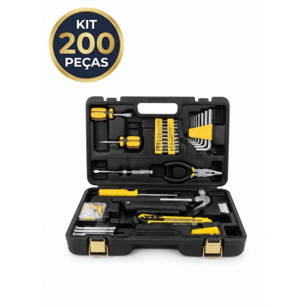 Kit Jogo De Ferramentas Completo 200 Peças Com Maleta Profissional Soquetes Chaves Multiuso Aço Resistente Kit
