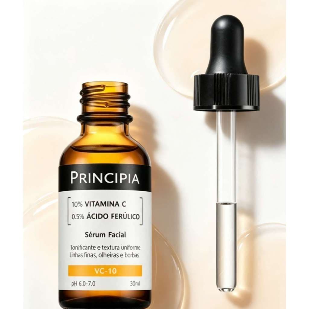 Sérum Facial VC‑10 Principia 10% Vitamina C + 0,5% Ácido Ferúlico Glow Proteção e Firmeza Cutânea 30ml