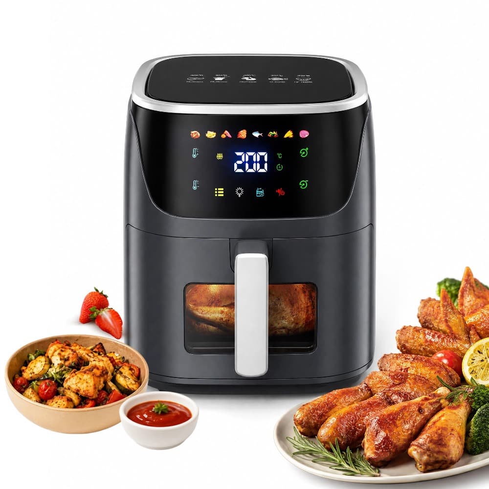 Fritadeira Elétrica Lyne Painel Touchscreen Sem Óleo Air Fryer 8L 8 Menus Padrão127V Preto