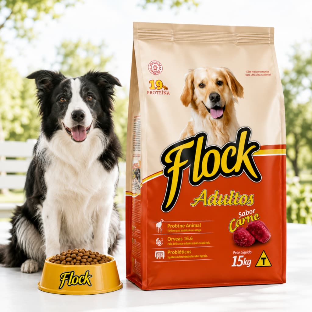 Ração para Cachorro Adulto sabor Carne 15kg  FLOCK TODAS AS RAÇAS- Envio Imediato