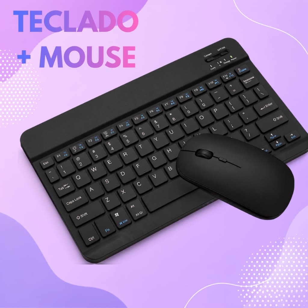 Kit Teclado Mouse Wireless Bluetooth Recarregável Para PC Notebook Tablet Celular iPhone Android