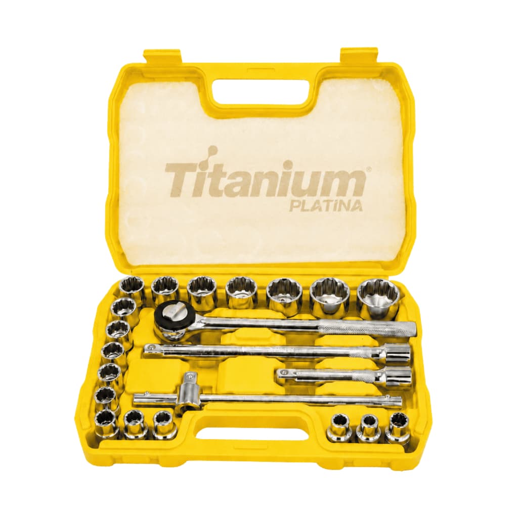 Jogo de Soquete 1/2 22 Peças Catraca Reversível Maleta Profissional Titanium Platina