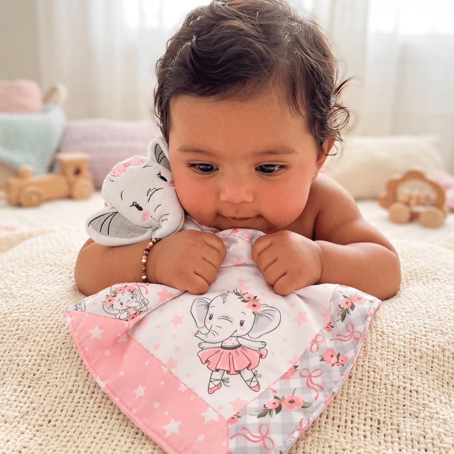 Naninha para Bebe Com Prendedor De Chupeta Plush Bordada Menina