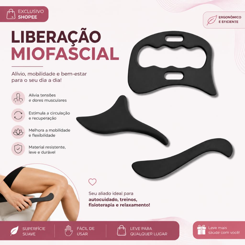 Liberação Miofascial Kit 3 Peças – Massageador Muscular para Autocuidado, Academia e Fisioterapia