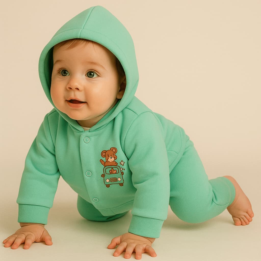 Conjunto de Soft com Capuz e Aplique Roupa de Frio Inverno Menino e Menina Meu Bebê Bebe Amor