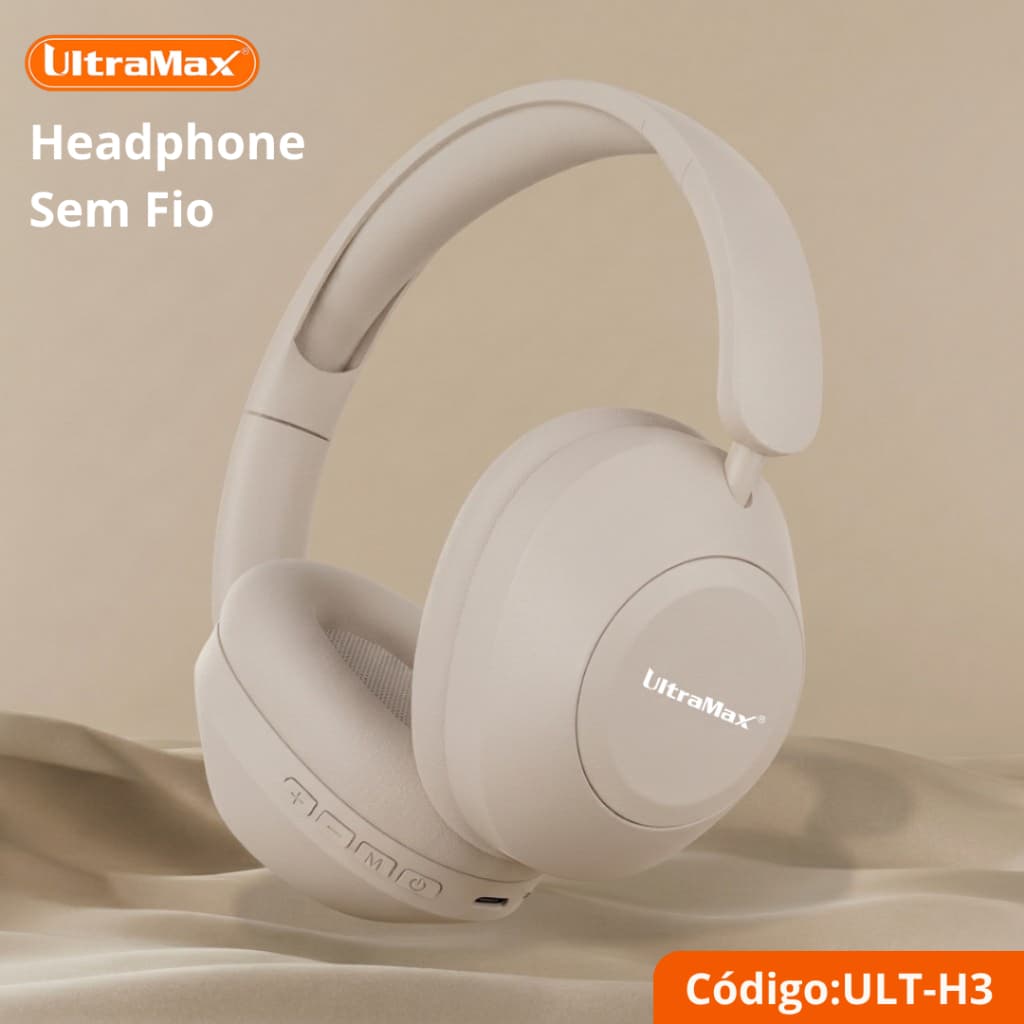 Headphone Fone de Ouvido Bluetooth UltraMax ULT-H3 Sem Fio Arco Regulável Numerado Conexão Multiponto