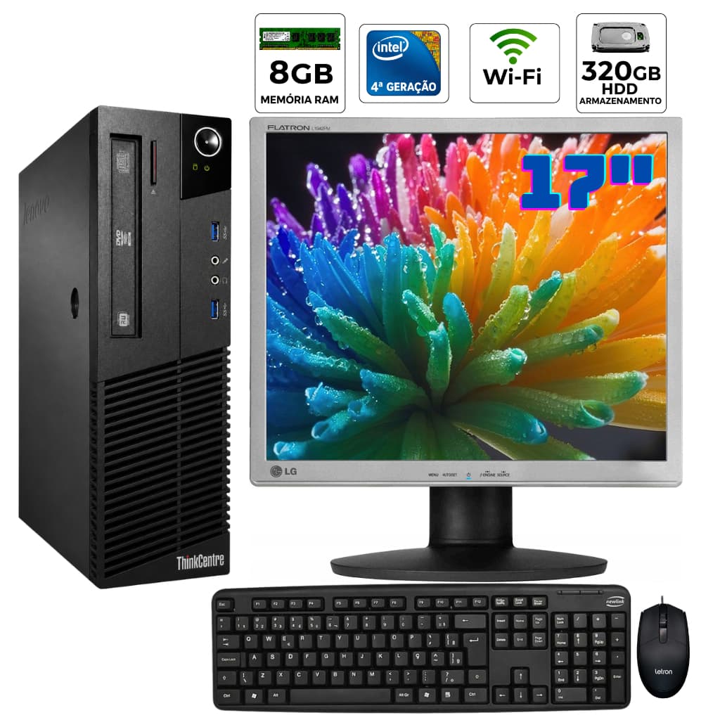 Computador Completo Lenovo ThinkCentre 4ªGeração 8GB Ram 320GB HD Wifi Tela 17" G3220
