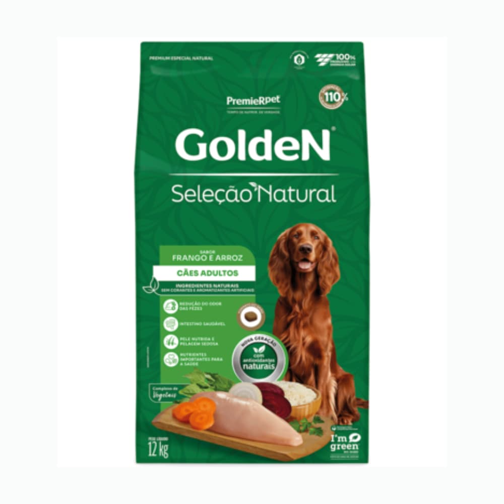 Ração Seleção Natural Cães Adultos Frango e Arroz 12 Kg Golden