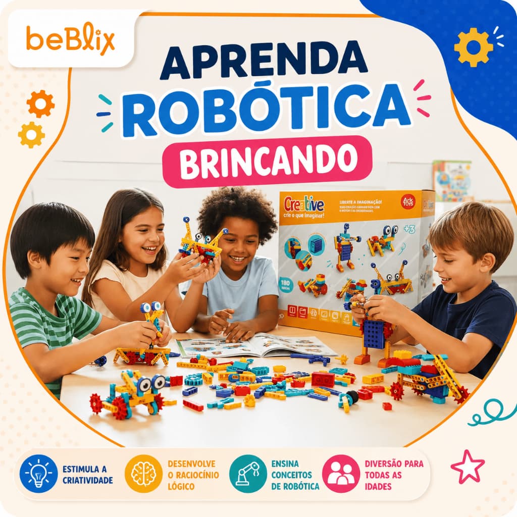 Kit Robótica tipo LEGO 180 Peças Motor Engrenagens Brinquedo Menino Educativo Criativo Blocos de Montar 6 anos