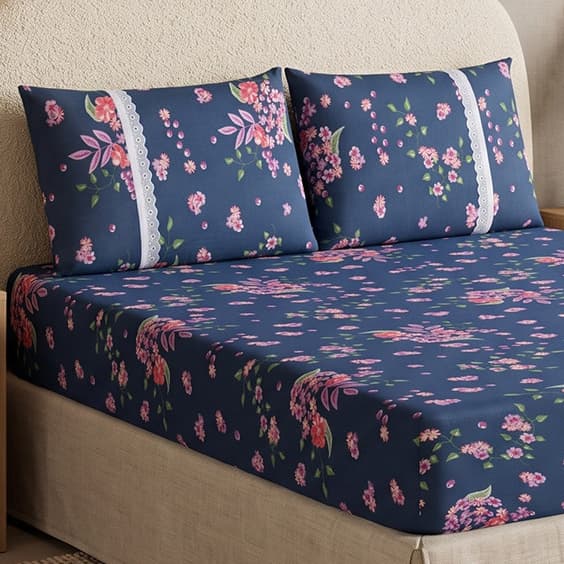 Jogo de Cama Casal 100% Algodão Malha Estampado com Lençol de Elástico Macio