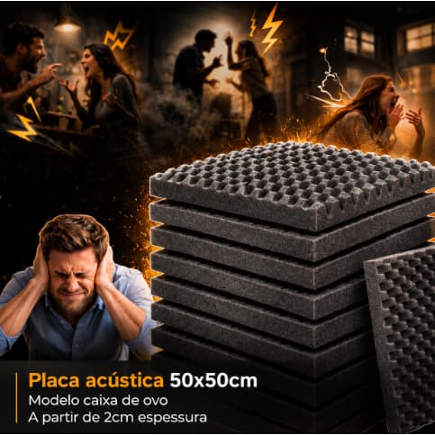 Kit Espuma Tratamento Acústico Caixa de Ovo Perfilada Autoextinguível Cinza Grafite