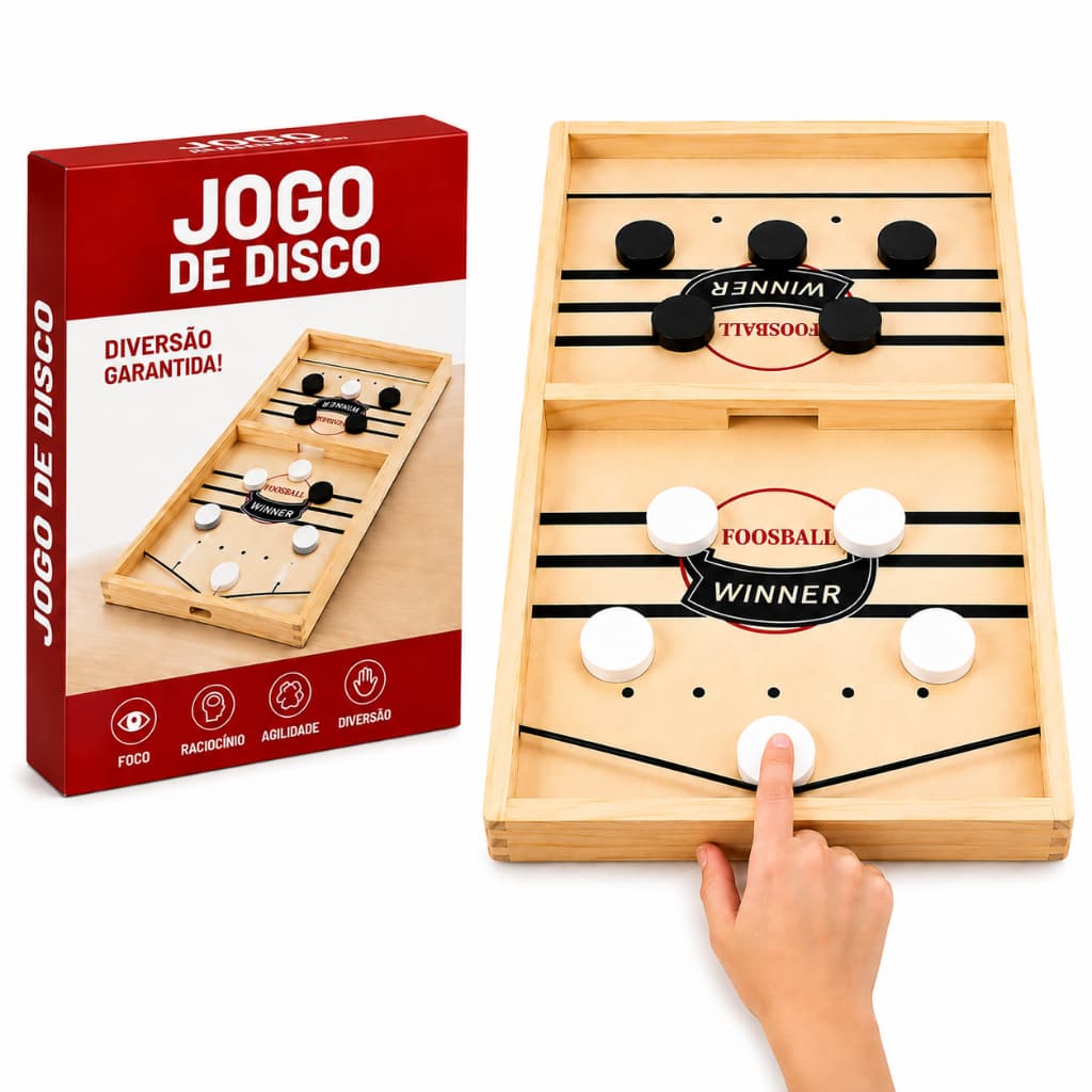 Jogo de Tabuleiro Fast Sling Puck Madeira com Elástico Disco Estilingue Crianças e Família