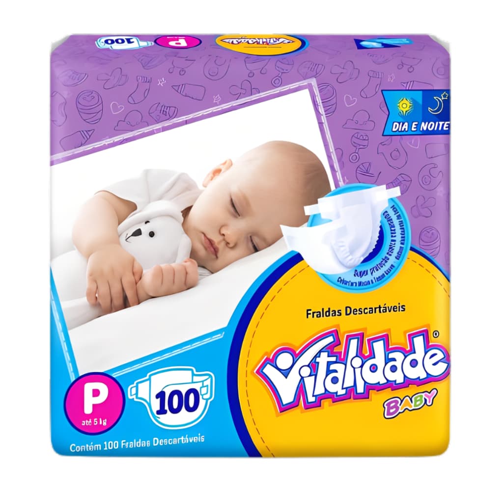 Fralda Destartável Pacotão Vitalidade Baby Hiper - Tamanho P - 100 Unidades