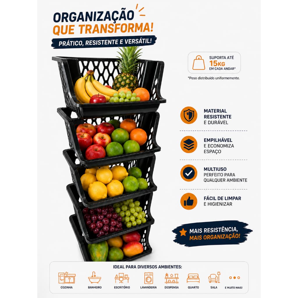Cesto Organizador para Cozinha Mercado e Mercearia Casa Quarto cizinha Banheiro Multiuso