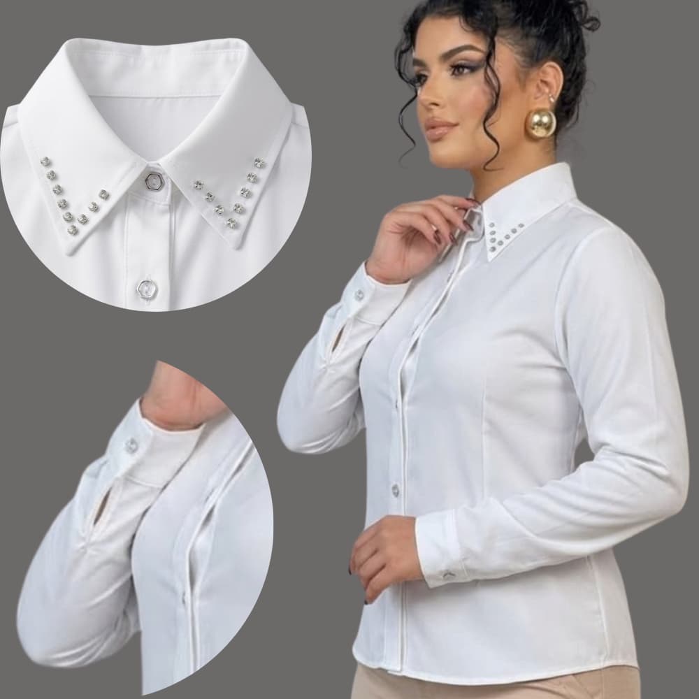 Blusa Feminina Camisa Feminina Social Manga Longa Elegante Camisa de Botão Premium Trabalho Casual elegante slim