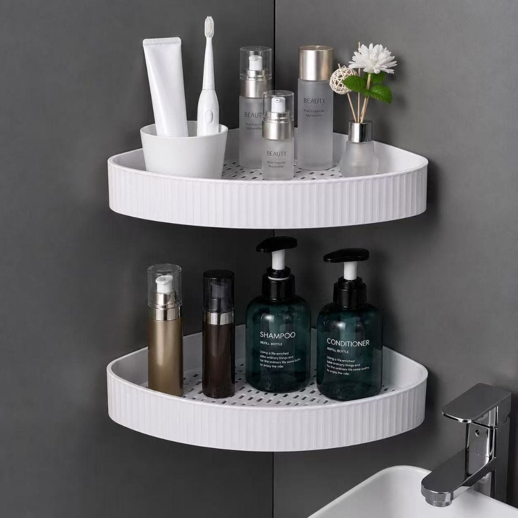 KT2 Suporte Shampoo Banheiro Prateleira Organizadora de Parede Sem Furo Adesiva para Banheiro Cozinha Canto PP