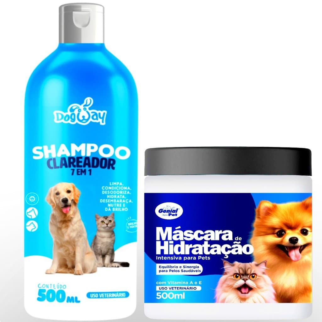 Kit Shampoo Branqueador de Pelagem Para Caes Mascara Hidratação Para Cachorro e Gato - Pet