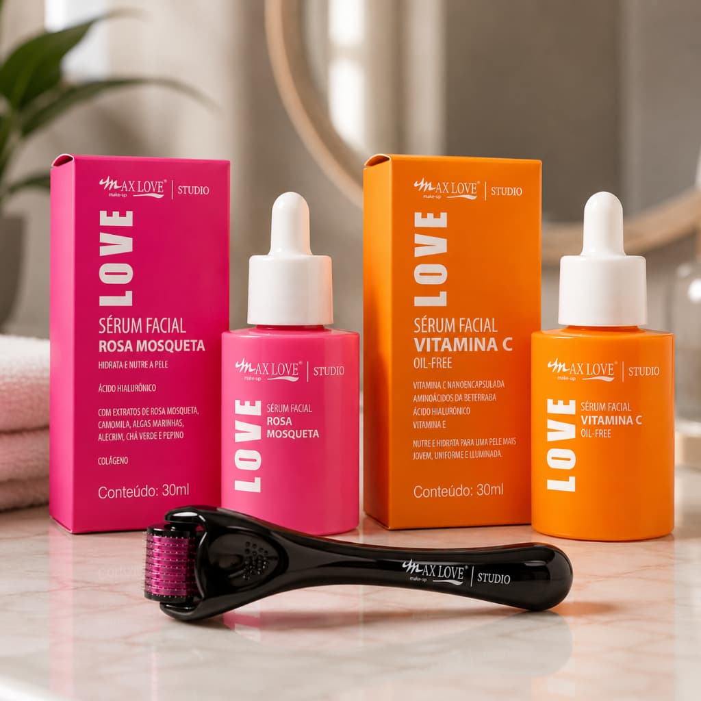 Kit Cuidados Rosto: Como Usar Rolo Facial Massageador + Sérum 3em1 + Sérum Vitamina C Tratamento Anti Acne
