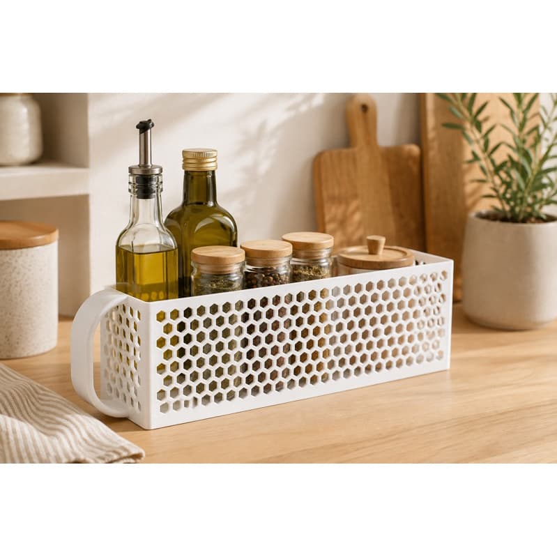 Organizador Multiuso Colmeia com Alça 30cm | Cesto Organizador para Cozinha, Geladeira e Armário