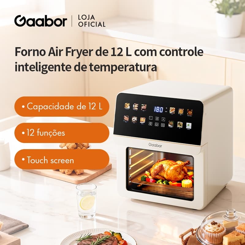 Gaabor Fritadeira Air Fryer 12L Digital Touch Preta com Timer e Frigideira Antiaderente Sem Óleo 127V/220V AF-120T02