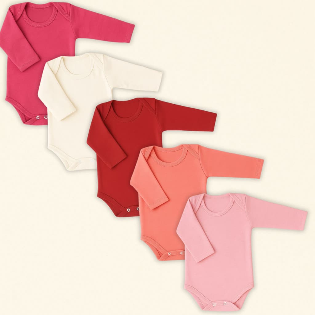 Kit 5 Peças Body Bebe Malha M/ Longa Liso 100% Algodão Menina