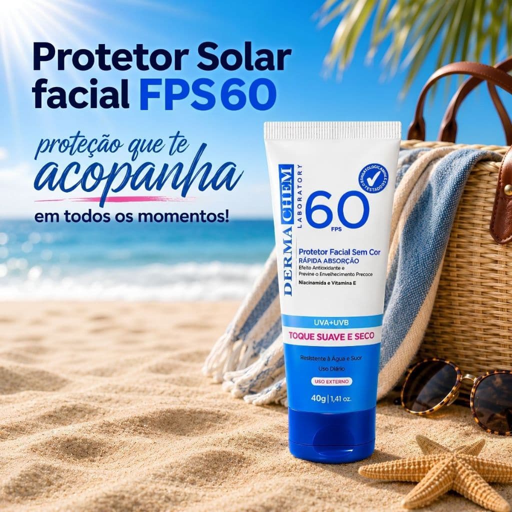 Protetor Solar Rosto FPS 60 Alta Proteção UVA/UVB Sem Cor Dermachem 40g