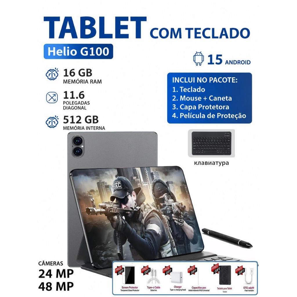 Tablet XPAD20 16GB+512 GB HD 11.6inch Polegadas Tela Grande PC Android 15 Dual SIM Card WIFI Online 5G–para estudos