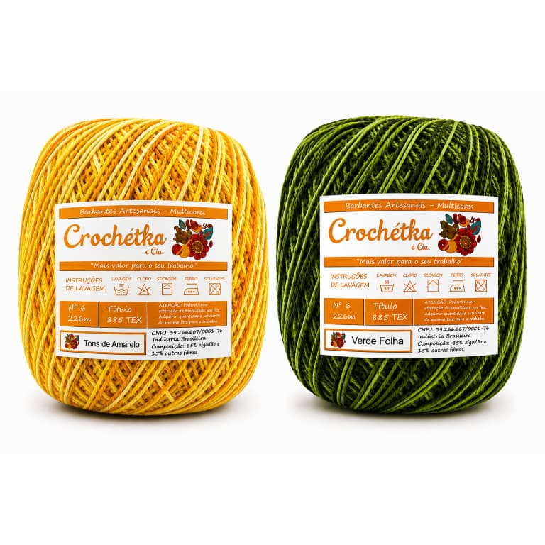 Kit 2 Barbantes Crochétka Multicores Verde folha + Cor à Escolha - Para Crochê - Tapete - Artesanato