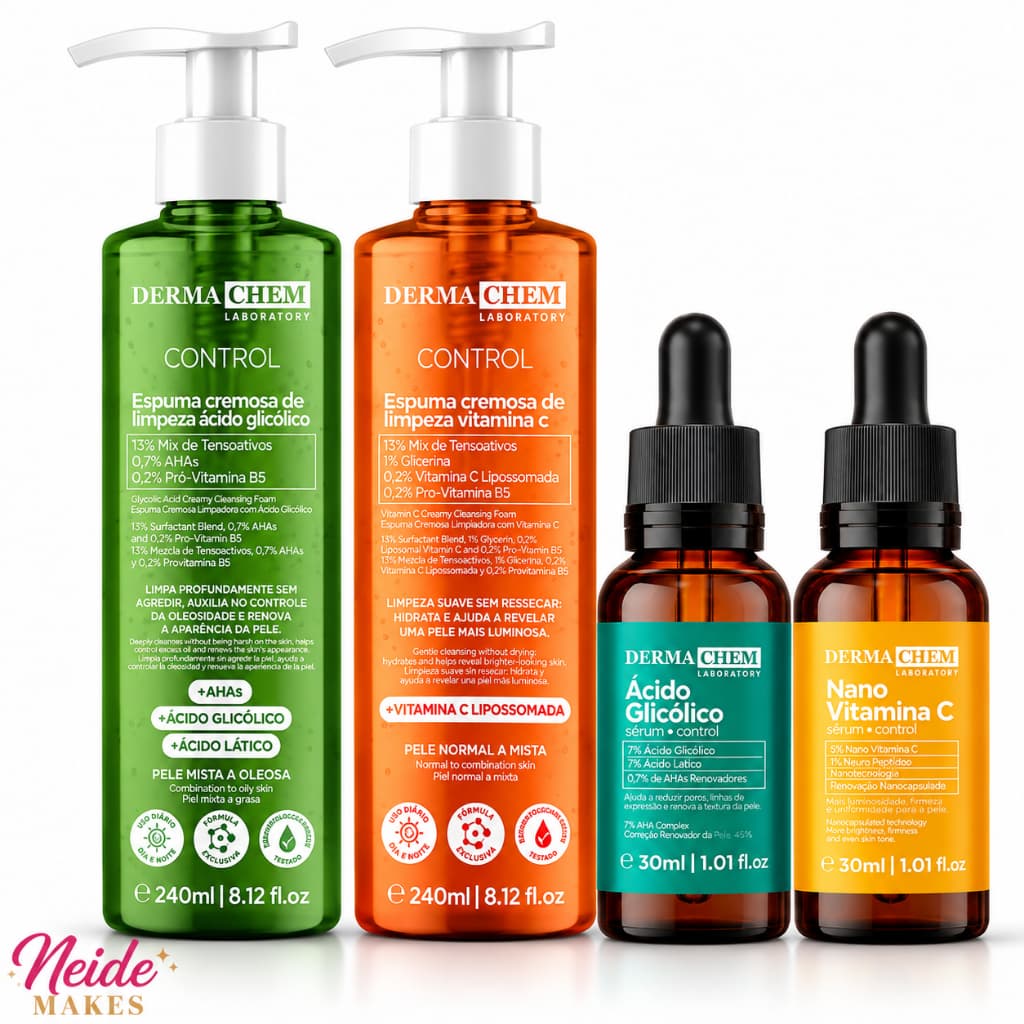 Kit Skincare Control  Ácido Glicólico Vitamina C Nano  Espumas e Séruns Faciais Dermachem