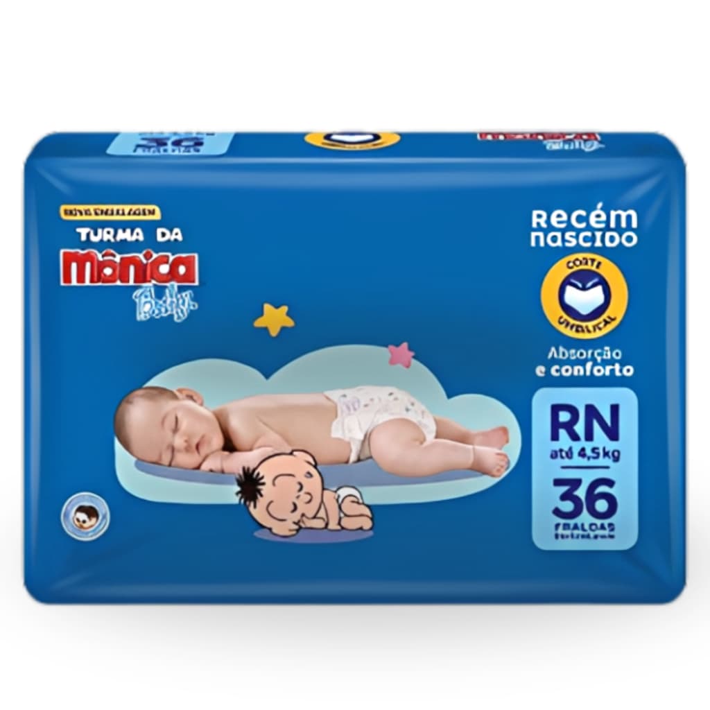Fralda Descartável Turma da Mônica Baby Recém Nascido RN -36 Unidades