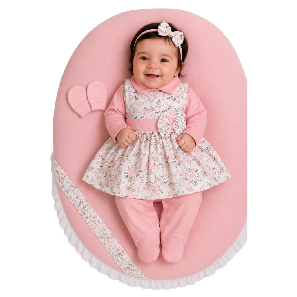 Saída Maternidade Menina Valentina Rose 05 peças Roupa de Bebê Menina Recém-Nascido