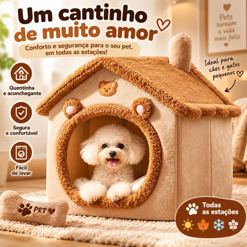Casinha Pet para Cães e Gatos Pequenos, Cama Macia e Confortável, Toca Aconchegante Lavável para Todas as Estações