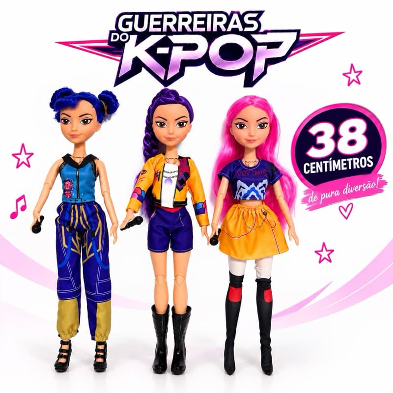 Boneca Guerreira K-Pop Rumi Mira Zoey 38cm Musical Articulada