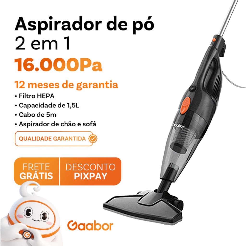 Gaabor 127V Aspirador de Pó Portátil 2 em 1 Vertical Com Fio 16000Pa Sucção Forte GVCW-M15A