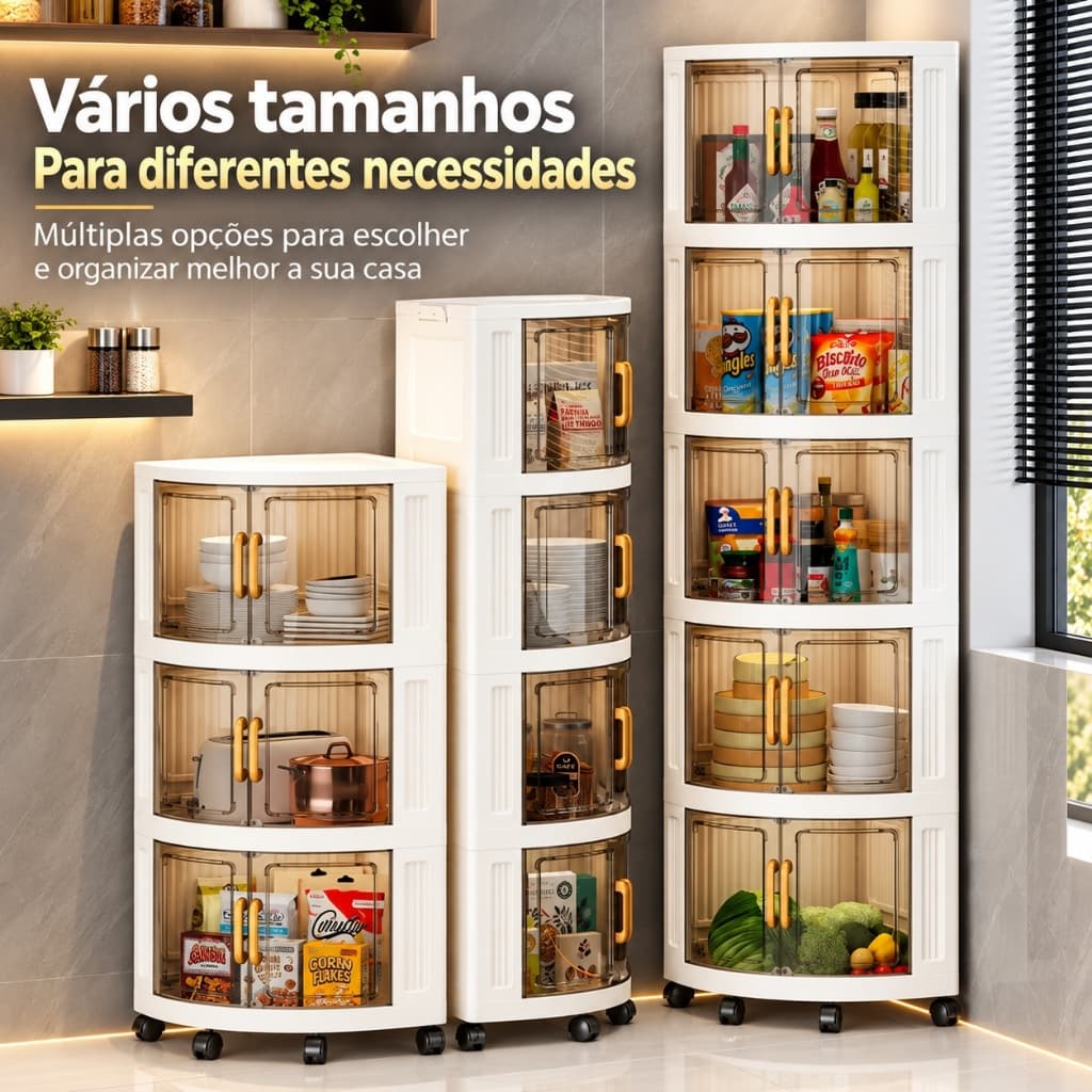 Armário Organizador Multiuso Armário Organizador Multiuso 4/5 Andares com Rodinhas e Portas Transparentes para Cozinha