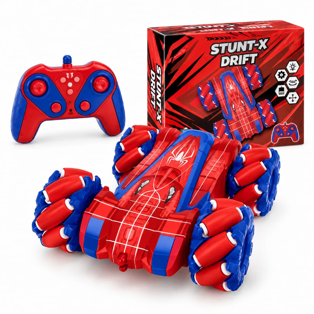Carrinho Controle Remoto 4x4 Acrobático Giro 360° Luz LED  Infantil Homem Aranha Brinquedo Menino