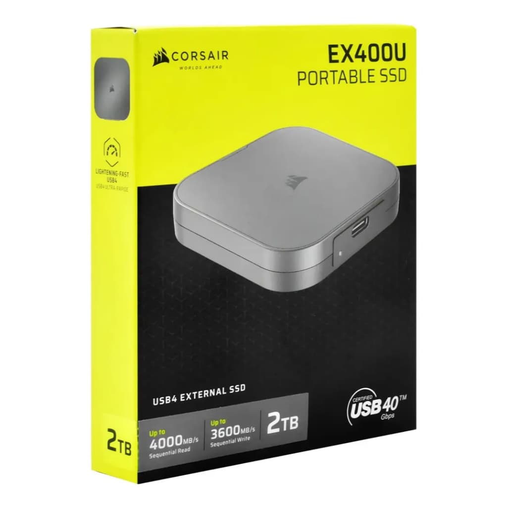 SSD Externo 2TB Corsair EX400U Portátil USB4 40Gbps Leitura 4.000 MB/s Tipo-C MagSafe
