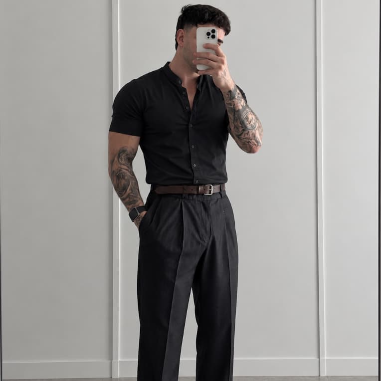 Camisas Gola Padre Social Manga Curta Slim Fit Masculino Preto,marrom,Vermelho,Branco Premium Algodão ]